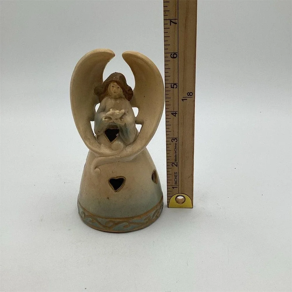 Vintage Ceramic Angel Bell Figurine with Heart Cutouts Home Decor